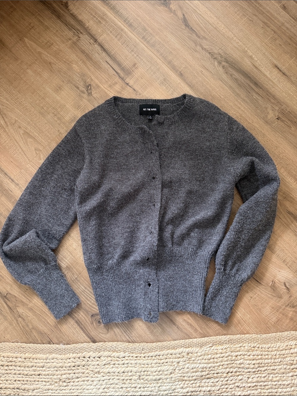 Crewneck Button-Front Cardigan in Charcoal
